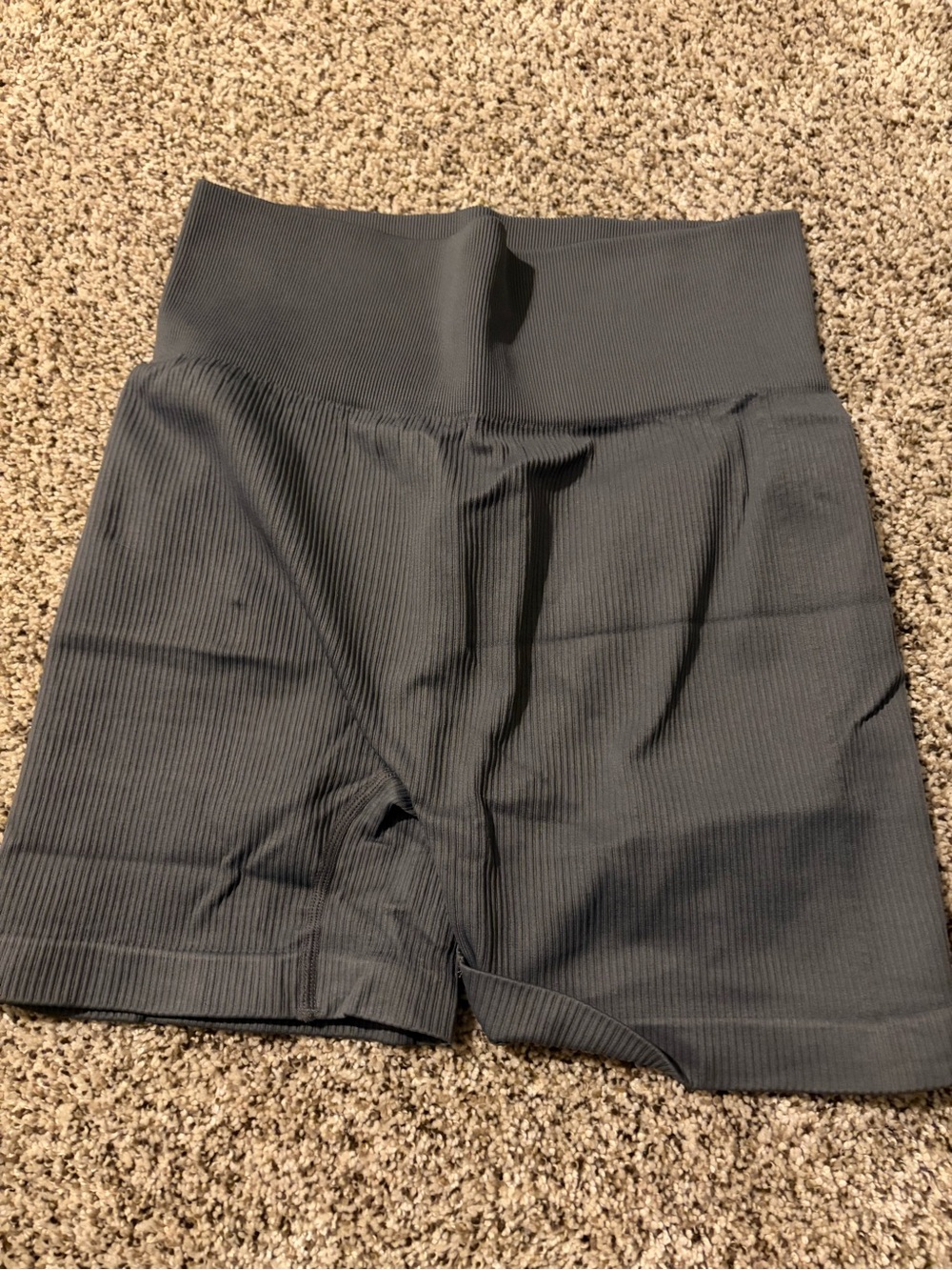 High-Waist Ribbed Athletic Shorts - grey